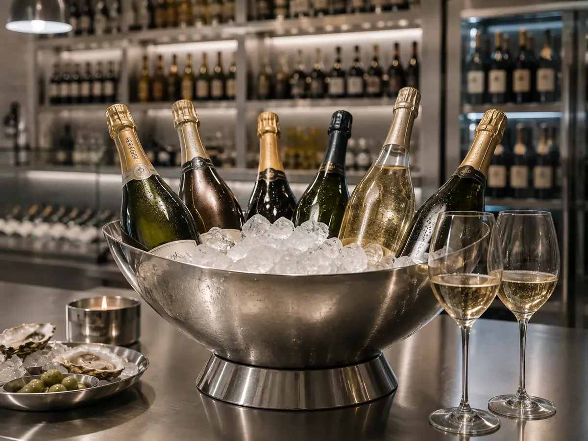 Espumosos en cubitera con copas de cava
