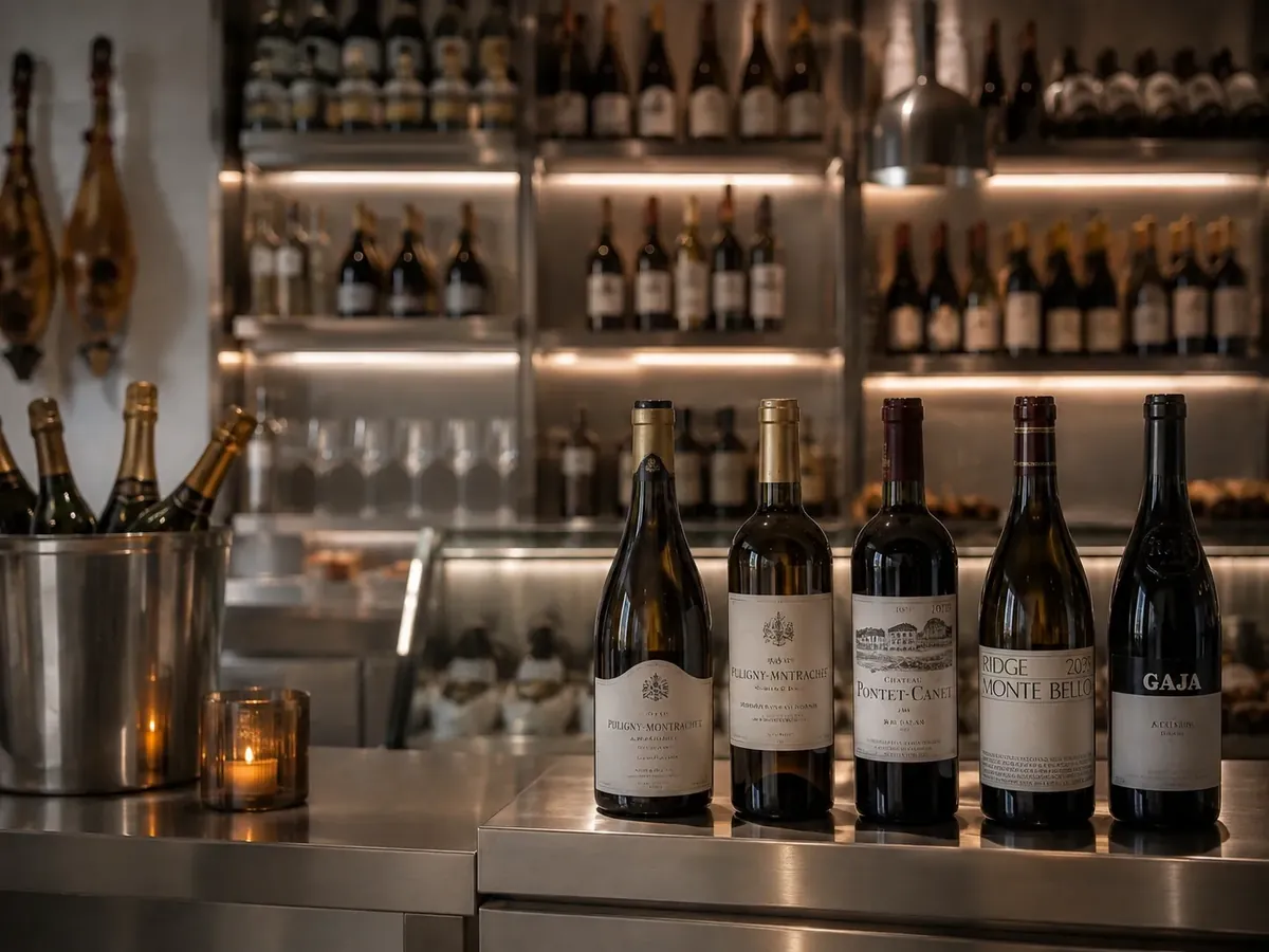 Vinos seleccionados sobre barra de acero